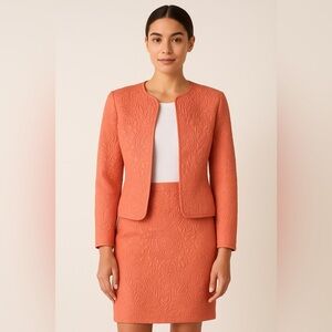 Oscar de la Renta Salmon Pink Silk Quilted Skirt-Suit/ Size 4-6